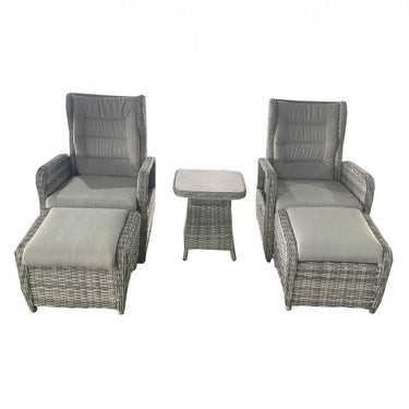 LA Luxury 5-Piece Grey Rattan Recliner Set with Adjustable Chairs & Elegant Coffee Table - UK Luxury Furniture